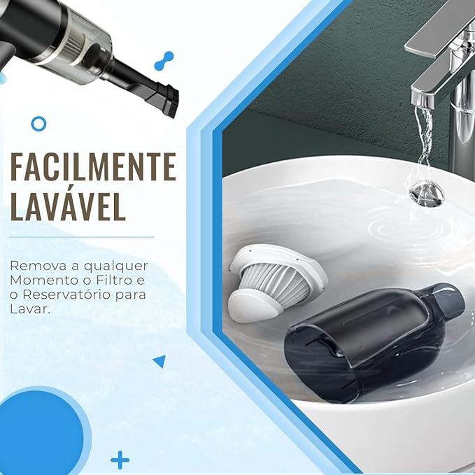 Aspirador de Pó Portátil Automotivo Recarregável - Sucção Poderosa e Compacta