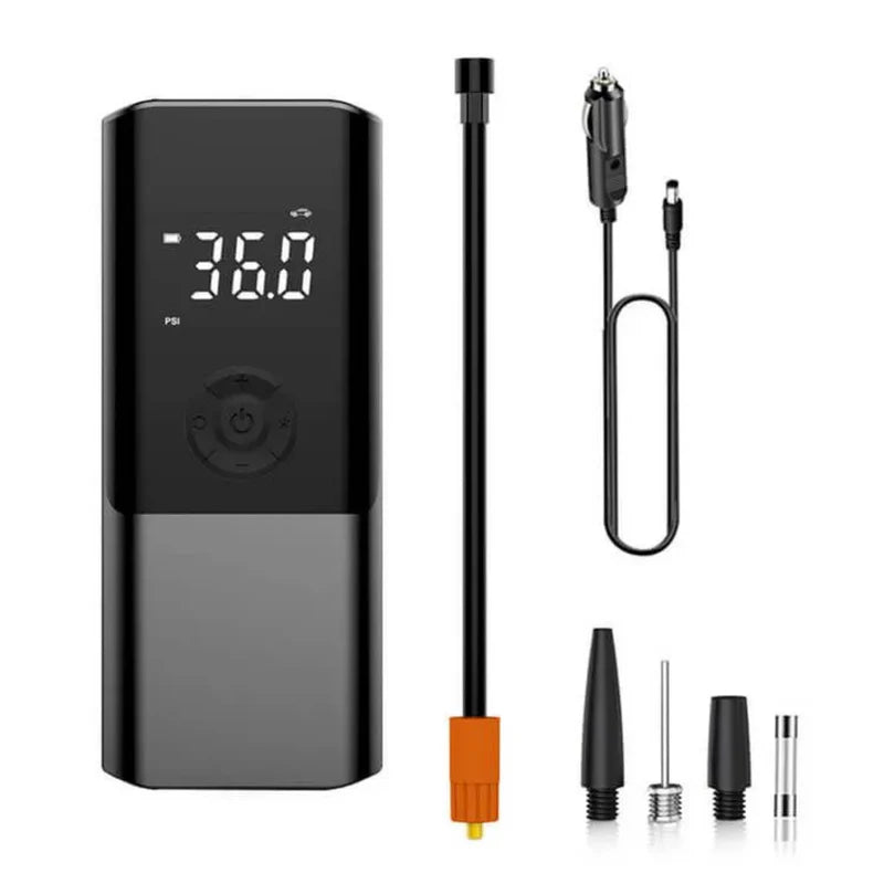 Compressor de ar portátil sem fio 12V com iluminação LED, inflação rápida e bateria de longa duração