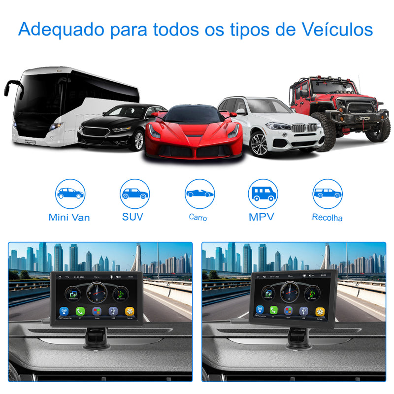 Multimídia Universal com Tela Sensível Ao Toque, Sem Fio, Leitor Portátil Inteligente, Android e Apple CarPlay