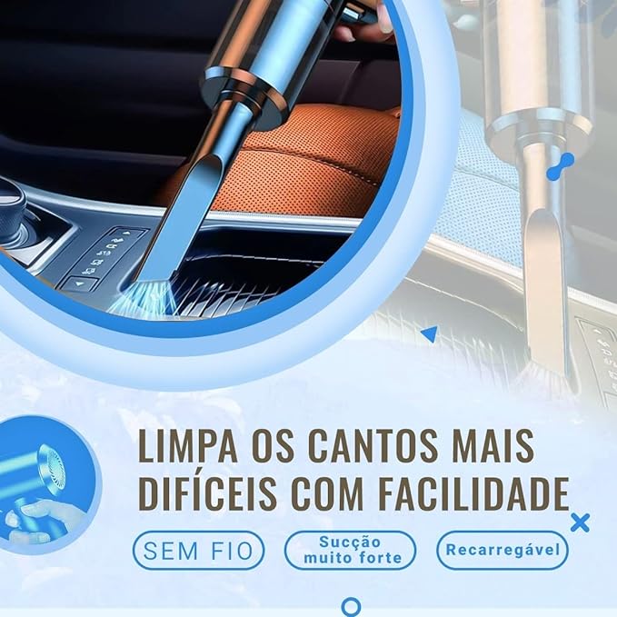 Aspirador de Pó Portátil Automotivo Recarregável - Sucção Poderosa e Compacta