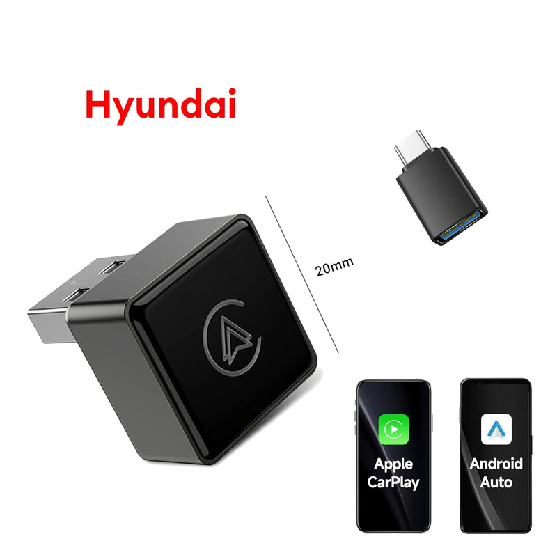 Adaptador wireless CarPlay e Android Auto 2 em 1 para carros Hyundai sem uso de cabos