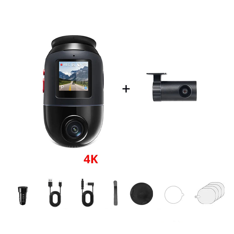 Texto alternativo:
"Câmera veicular 4K 360 graus instalada no para-brisa do carro com GPS integrado, sistema ADAS e monitoramento 24 horas, gravando imagens nítidas ao redor do veículo para maior segurança.