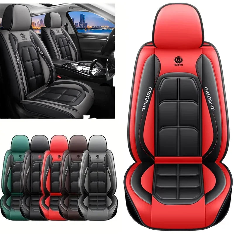 Capa de banco automotiva em couro universal instalada em banco de carro, oferecendo proteção e acabamento premium ao interior do veículo.