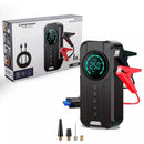 Texto alternativo:
"Compressor de ar portátil automotivo elétrico sendo usado para calibrar pneus de carro, com calibrador digital integrado, compacto e fácil de transportar para uso em emergências.