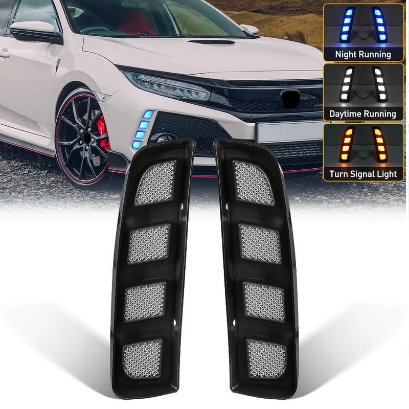 drl led honda civic g10 instalado no para choque com seta sequencial e luz branca intensa