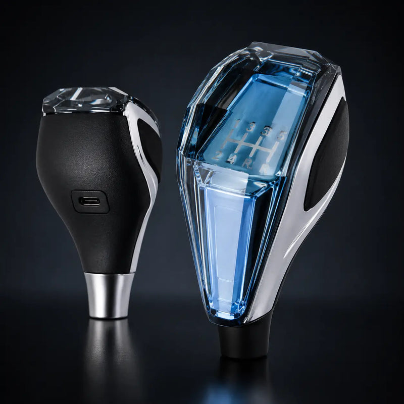 Manopla de câmbio em cristal com LED recarregável para carros manuais e automáticos