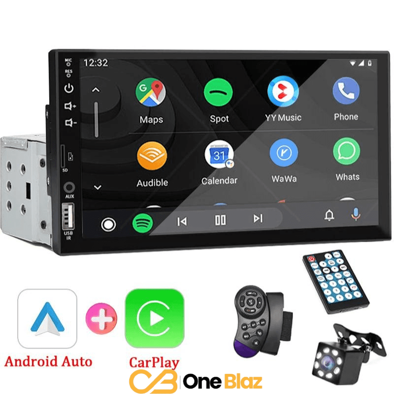 Central Multimídia 1 Din com tela de 7 polegadas, compatível com Carplay e Android Auto, Bluetooth e câmera de ré